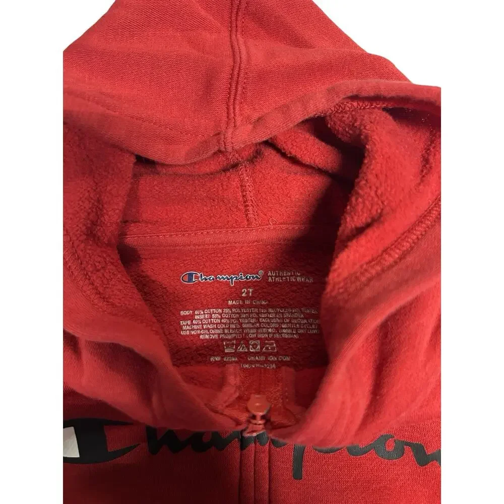 Champion Toddler 2T Red Full Zip Hoodie Logo Fleece Sweatshirt Jacket